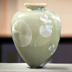 Louise Reding Sage Crystalline Glaze Vase Celadon Green & Blue Studio Pottery